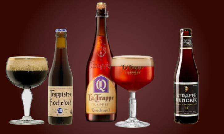 Quadrupel bier Drie Quadrupel bieren naast elkaar